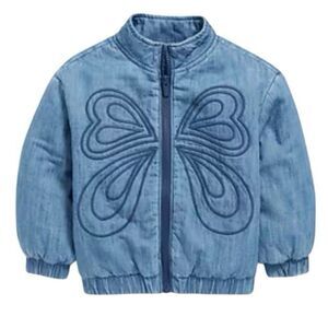 Old Navy Blue Zip-Front Embroidered Jean Bomber Jacket Baby Girl 12-18M